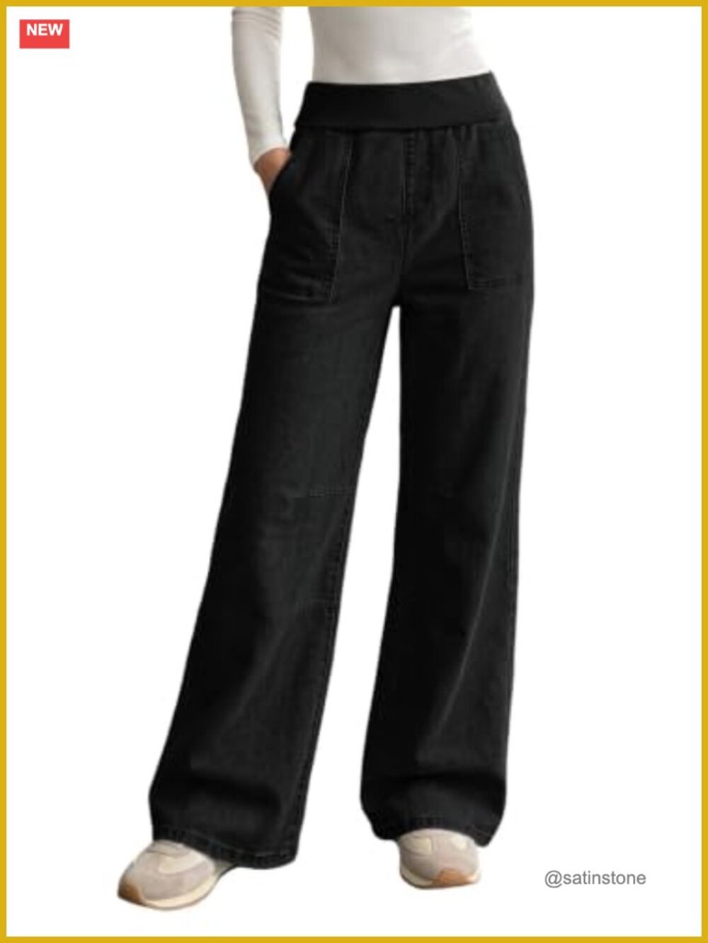 Wide Leg High Waisted Baggy Denim Jeans Side Pockets Casual